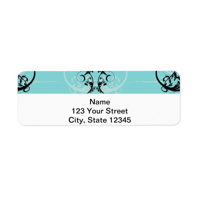 Black and Turquoise Floral Label (Front)
