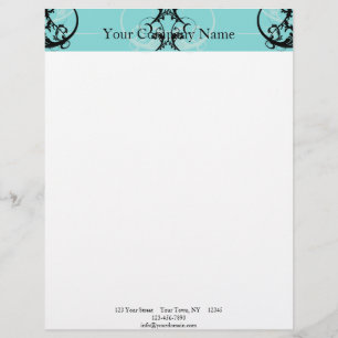 Black and Turquoise Floral Letterhead