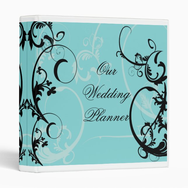 Black and Turquoise Florish Wedding Planner Binder (Front/Spine)