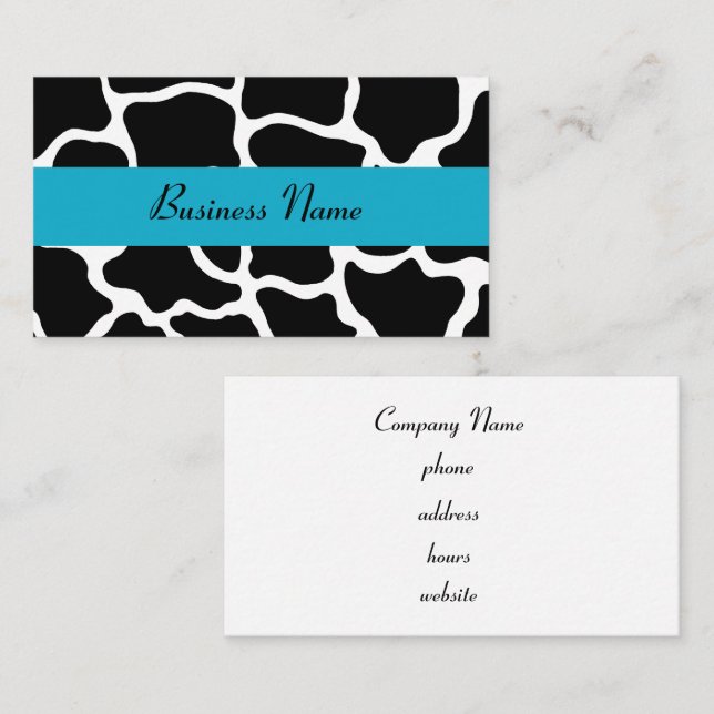 Black and Turquoise Giraffe Business Card (Front/Back)
