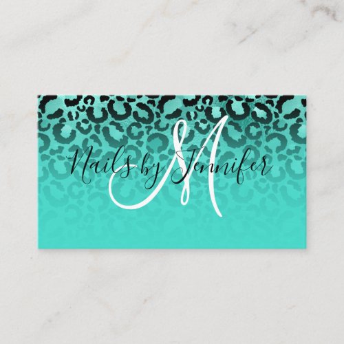 Black and Turquoise Glamorous Leopard Spots Business Card