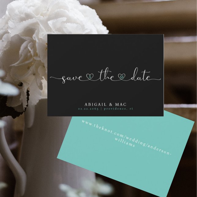 Black and Turquoise Heart Font Save the Date (Creator Uploaded)