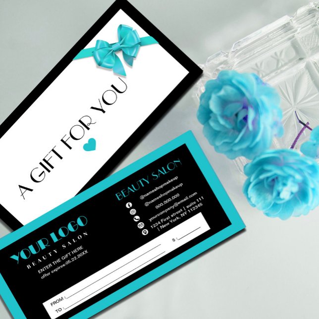 Black and Turquoise heart logo gift certificate (Black and Turquoise heart logo gift certificate. #giftcard #turquoise #lightblue)