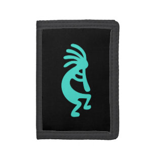 Black and Turquoise Kokopelli Trifold Wallet