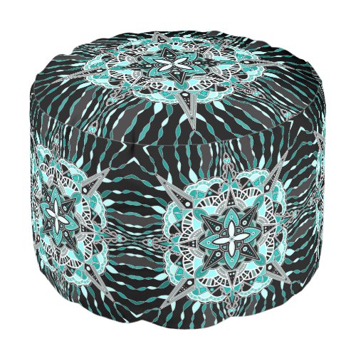 Black and Turquoise Mandala Pouf