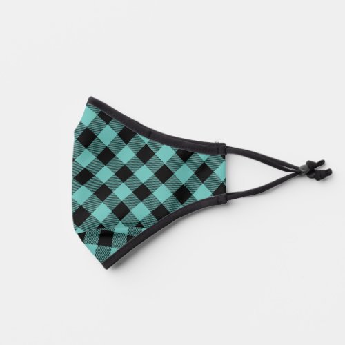 Black and turquoise plaid pattern premium face mask