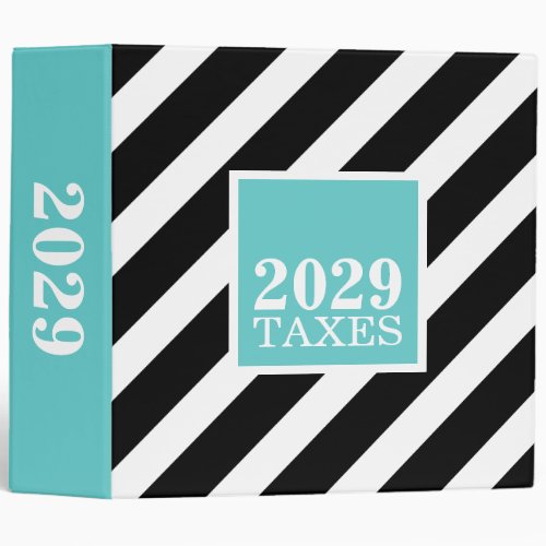 Black and Turquoise Preppy Stripes Tax File Binder
