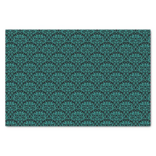 Black and Turquoise Rose Floral Damask Tissue Paper