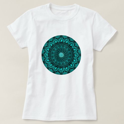 Black and turquoise round mandala T_Shirt