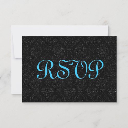 Black and Turquoise RSVP Damask Wedding R204
