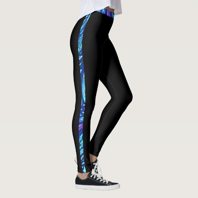 Black And Turquoise Stripes Leggings (Right)