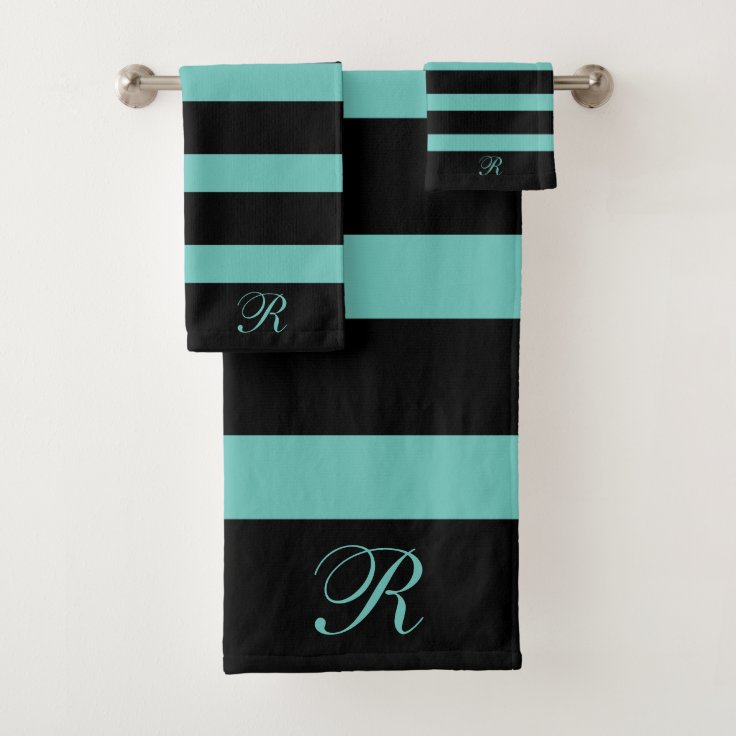 Black and turquoise stripes pattern bath towel set Zazzle