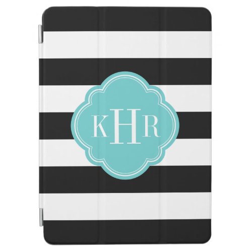 Black and Turquoise Wide Stripes Monogram iPad Air Cover