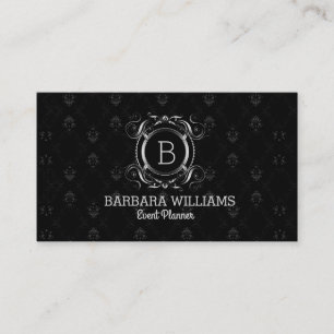 Black And Vintage Swirly Silver Frame Business Card