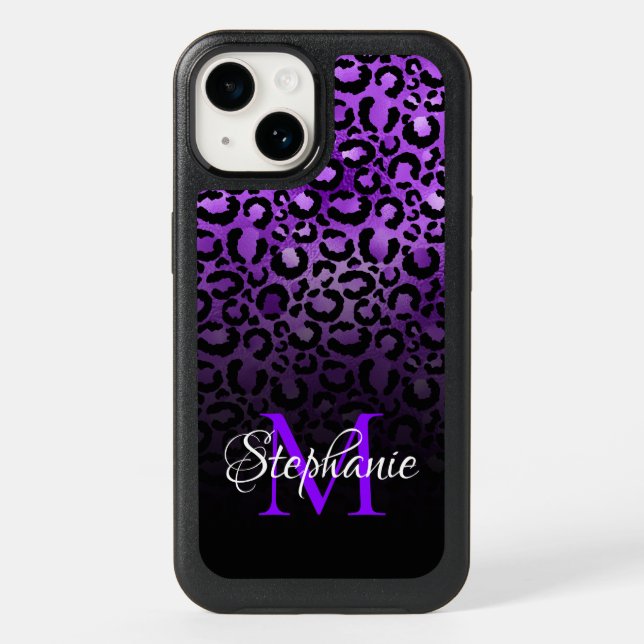 Black and Violet Leopard Girly Ombre Monogram Otterbox iPhone Case (Back)