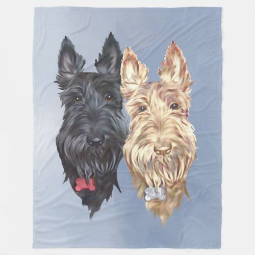 Black and Wheaten Scotties on Tartan Fleece Blanket