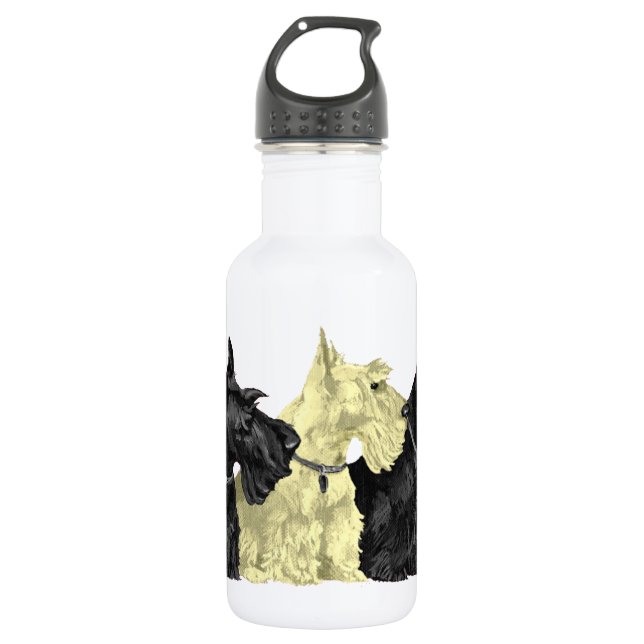 Black and Wheaten Scotties Water Bottle (Front)