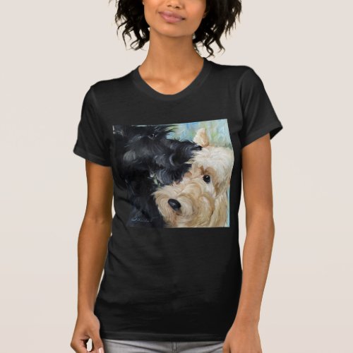 Black and wheaten Scottish terrier scottie art T_Shirt