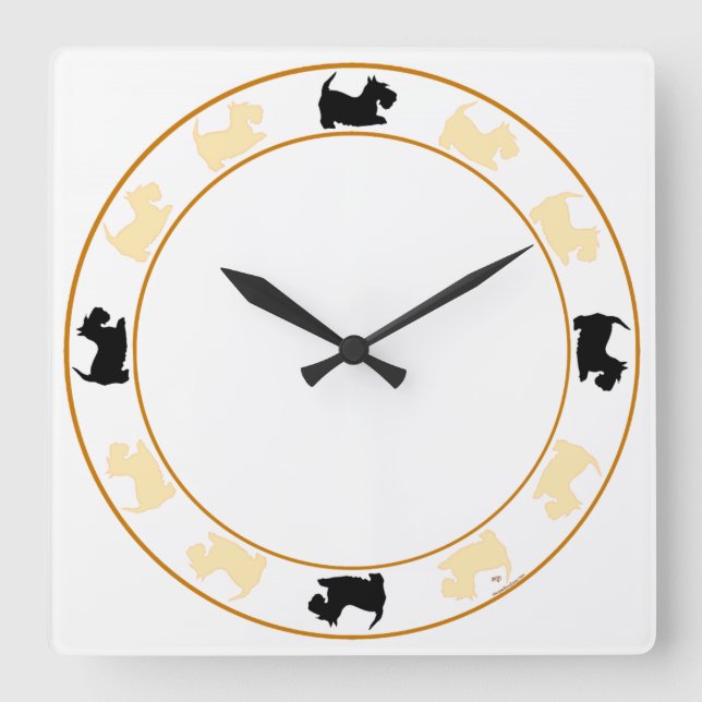 Black and Wheaten Scottish Terriers Square Wall Clock (Front)