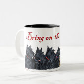 Black and Wheaten Scottish Terriers Two-Tone Coffee Mug (Front Left)