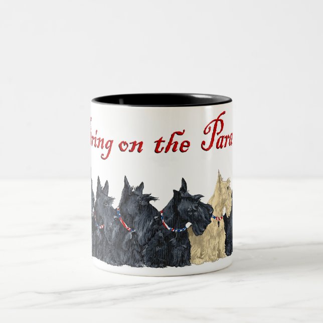 Black and Wheaten Scottish Terriers Two-Tone Coffee Mug (Center)