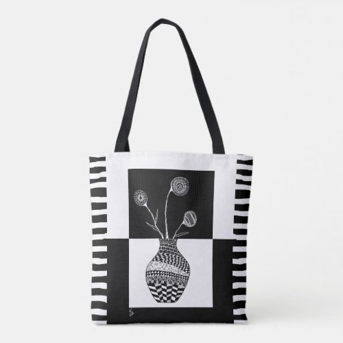 Black and While Flowers in a Vase Tote Bag