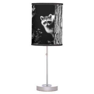 Black and While Raccoon in Tree Wildlife Table Lamp