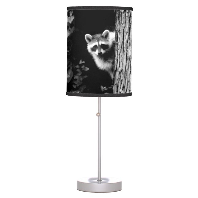 Black and While Raccoon in Tree Wildlife  Table Lamp (Front)