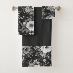 black and whit flowers modern decorative bathroom bath towel set