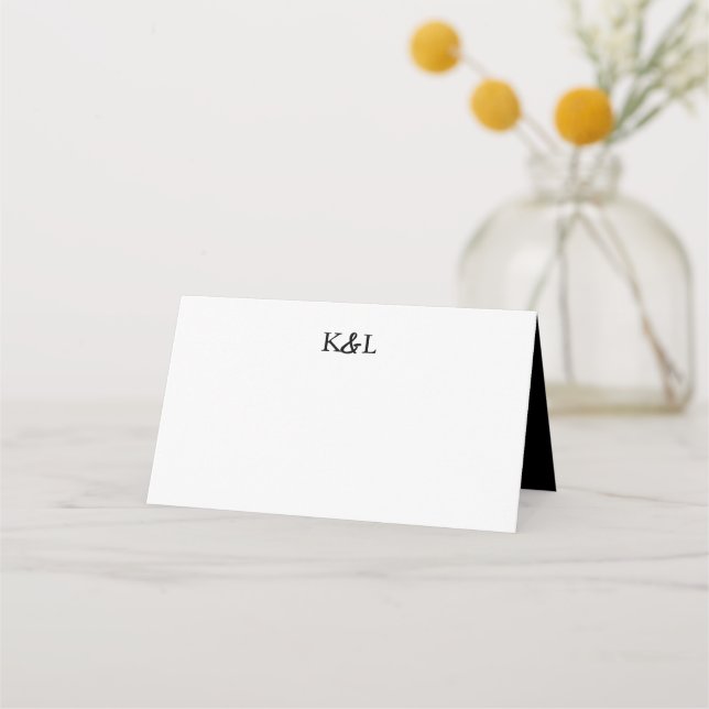 Black and Whit Modern Monogram Ampersand Wedding Place Card (Front)