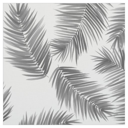 Black and Whit Tropical Palm Leaves Pattern Fabric