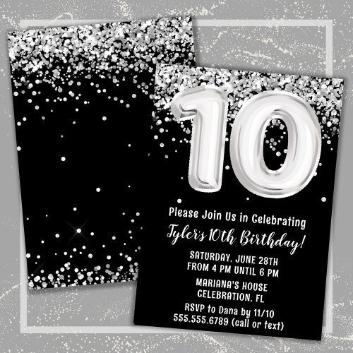 Black and White 10th Birthday Party Invitation