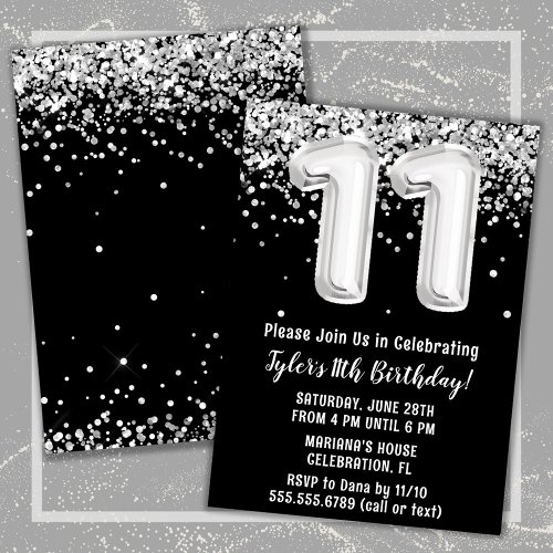 Black and White 11th Birthday Party Invitation