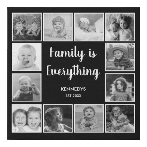 Black And White 12 Photo Collage Family Quote Faux Canvas Print
