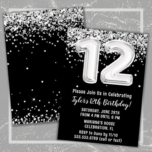 Black and White 12th Birthday Invitation