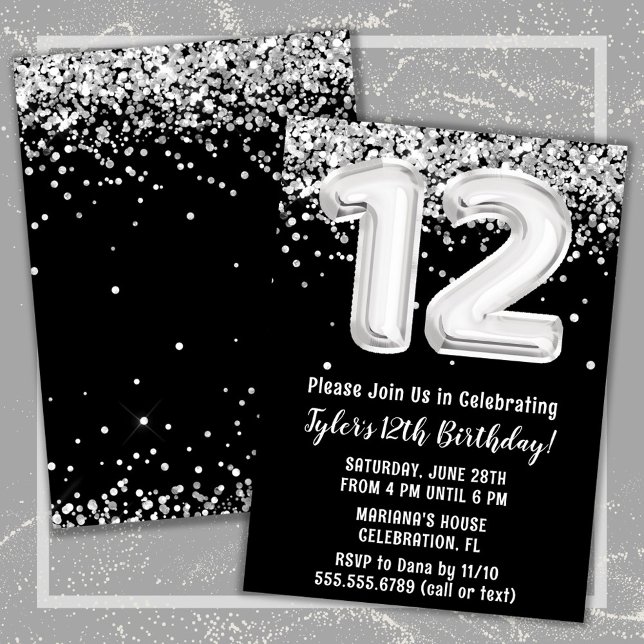 Black and White 12th Birthday Invitation (Creator Uploaded)