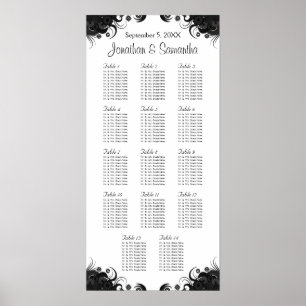 Black and White 14 Wedding Tables Seating Charts