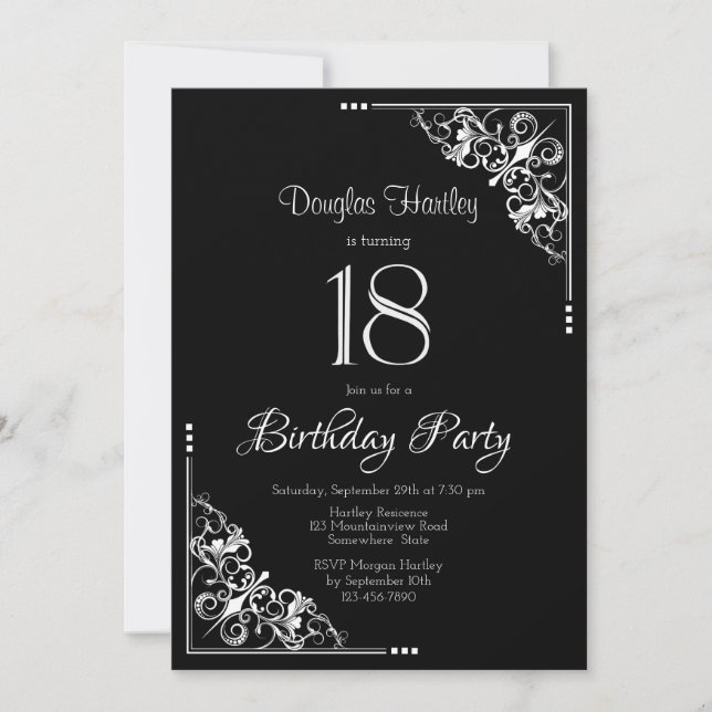 Black and White 18th Birthday Party Invitation (Front)