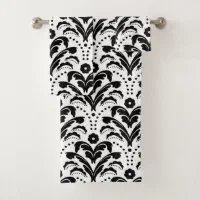 Classy Black and White Damask Bath Towel Set, Zazzle