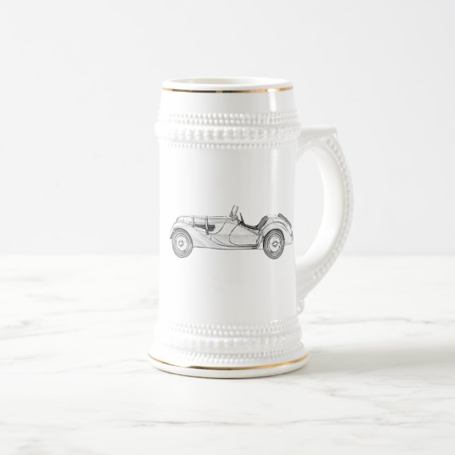 Black and White 1936 BMW 328 Illustration Beer Stein (Front Right)
