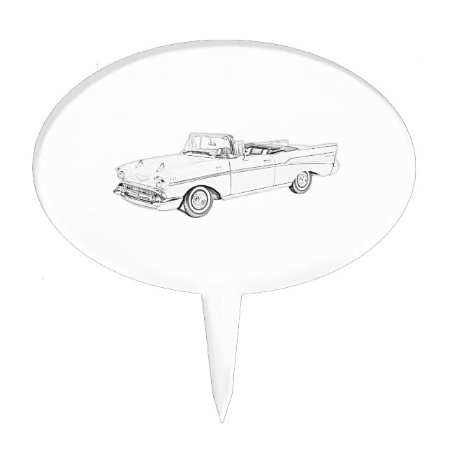 Black and White 1957 Chevy Bel Air convertible Cake Topper (Front)