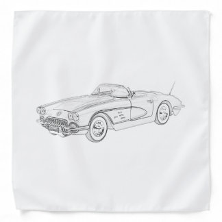 Black and White 1958 Chevy Corvette Pencil Drawing Bandana