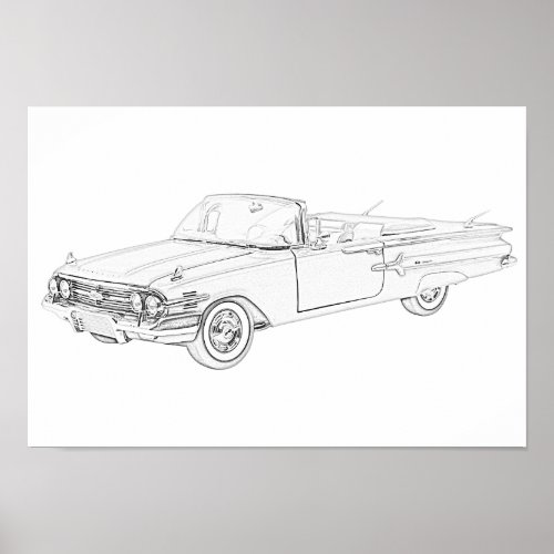 Black and White 1960 Chevy Impala Convertible Poster