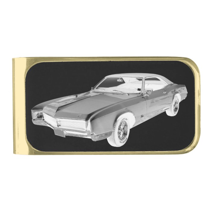 Black And White 1967 Buick Riviera Pop Art Gold Finish Money Clip