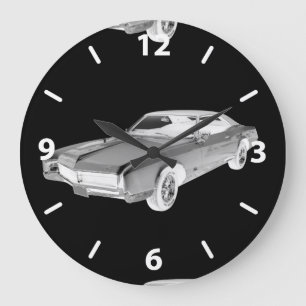 Black And White 1967 Buick Riviera Pop Art Large Clock