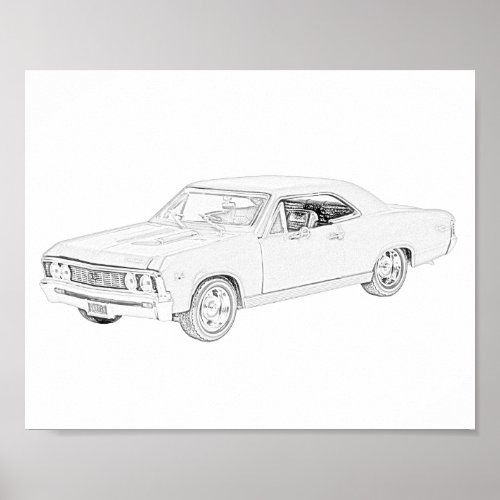 Black and White 1967 Chevy Chevelle Wall Poster