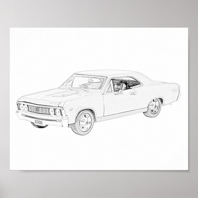 Black and White 1967 Chevy Chevelle Wall Poster (Front)