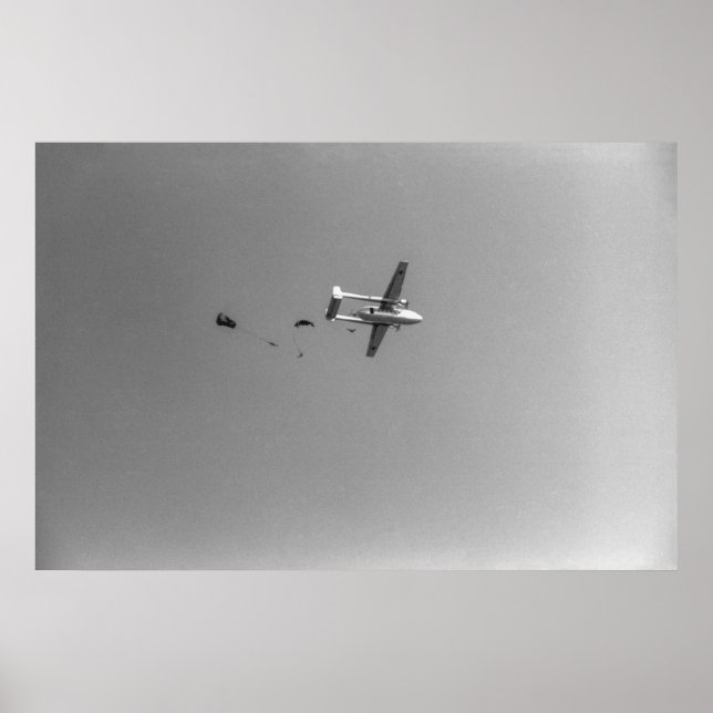 Black and White 1968 Paratroopers Jumping Plane Poster (Front)