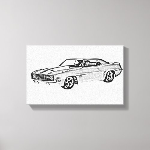 Black and White 1969 Camaro Z28 Illustration Canvas Print