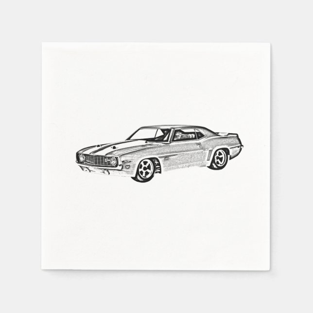 Black and White 1969 Camaro Z28 Paper Party Napkins (Front)